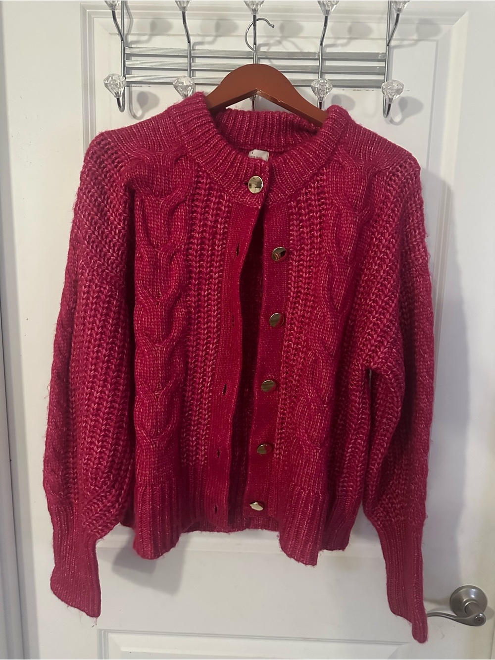 a new day Red Cable Knit Button-Front Cardigan
